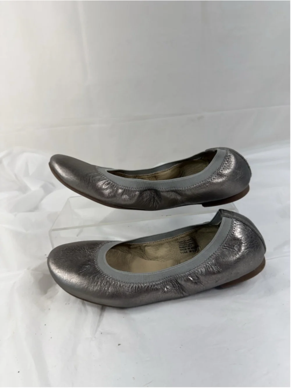 Tory Burch Womens Leather Ballet Flats Silver Sz 5